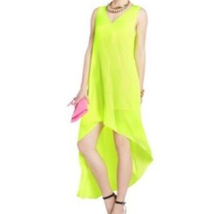 BCBG Avery Neon Yellow Asymmetric V Maxi Dress Size XS
